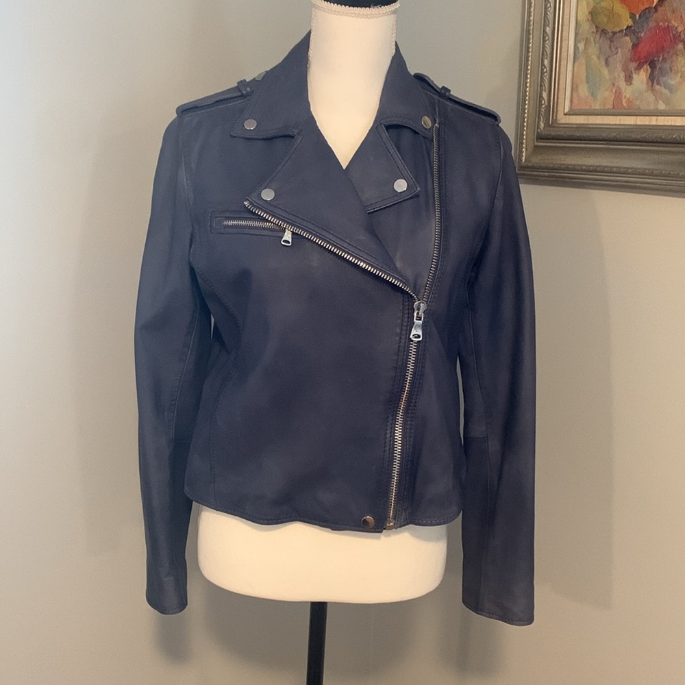 Massimo Dutti blue leather jacket